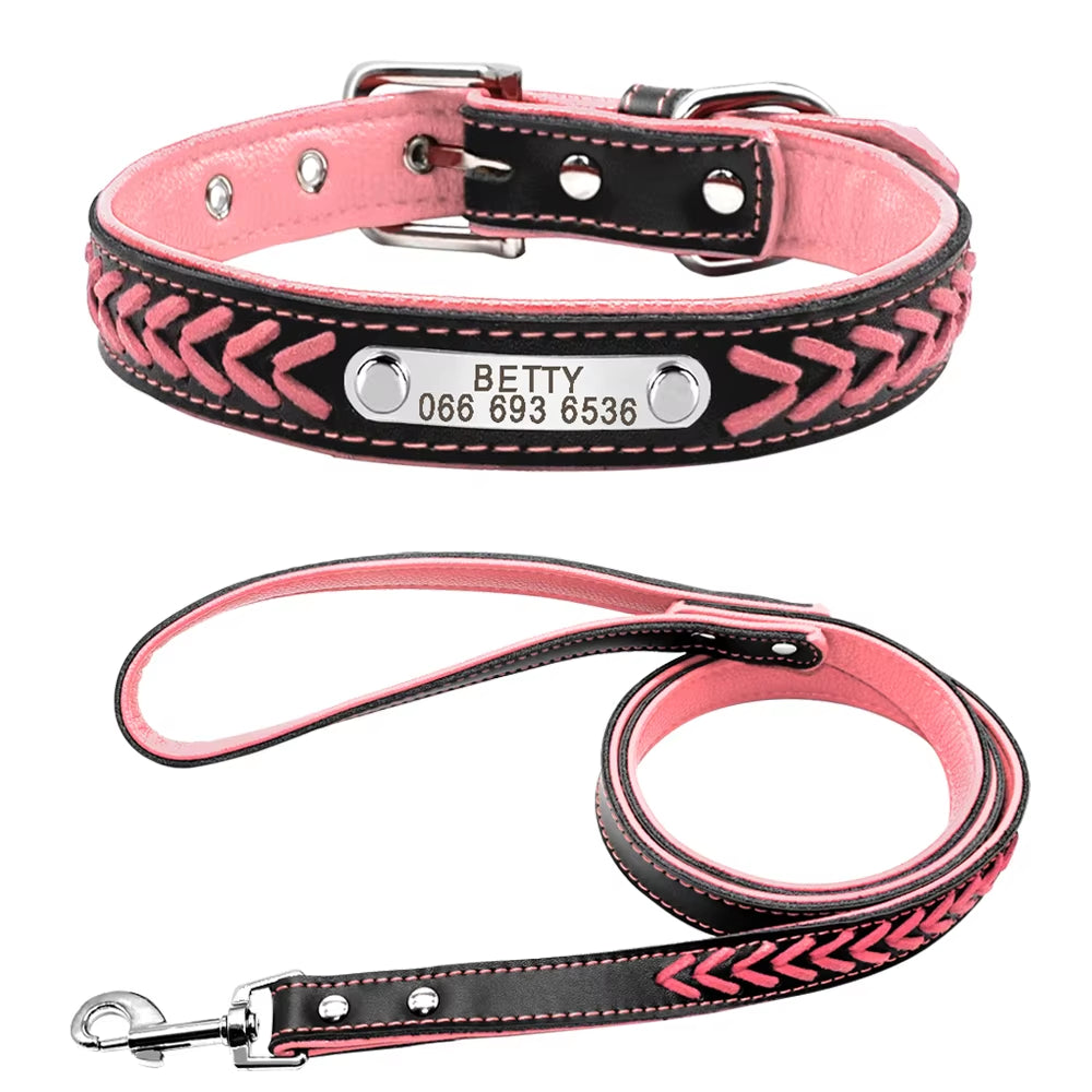 🐾 Personalized Engraved Leather Dog Collar – Custom Nameplate ID Tag for Small & Medium Pets
