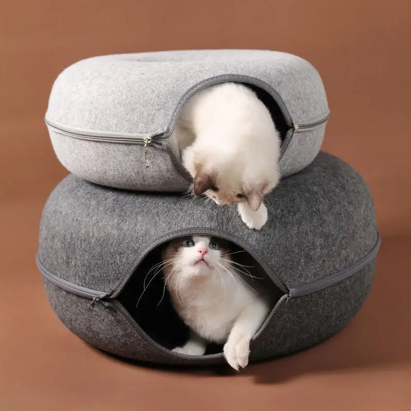 🐾 Interactive Donut Cat Bed with Tunnel – Playful & Cozy Hideout for Cats