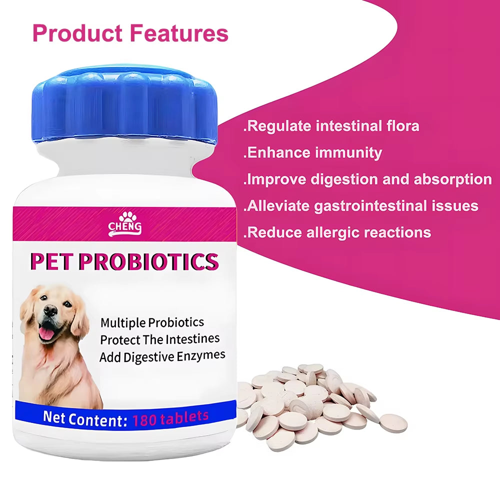 🐾 Digestive Health Probiotic Supplements – 180 Tablets for Dogs & Cats