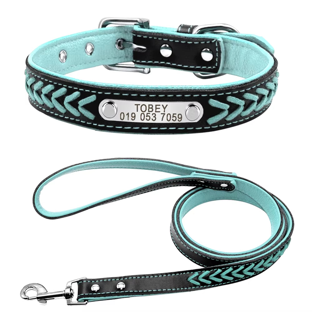 🐾 Personalized Engraved Leather Dog Collar – Custom Nameplate ID Tag for Small & Medium Pets