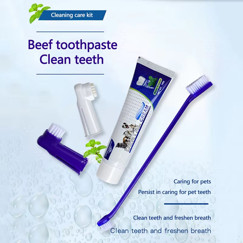 🐾 Pet Oral Care Set – 4-Piece Toothpaste & Toothbrush Kit for Medium & Large Dogs & Cats