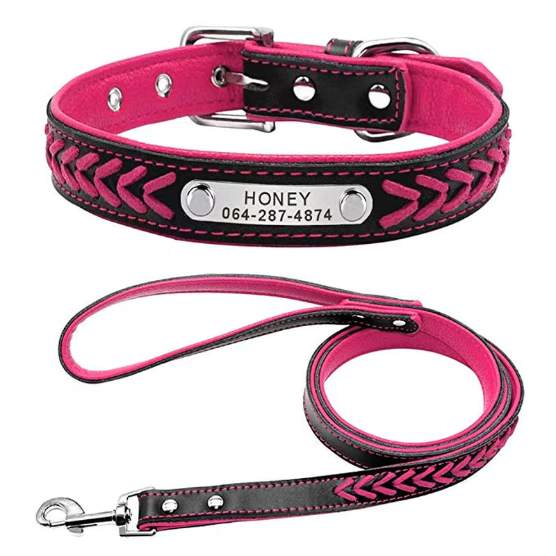 🐾 Personalized Engraved Leather Dog Collar – Custom Nameplate ID Tag for Small & Medium Pets