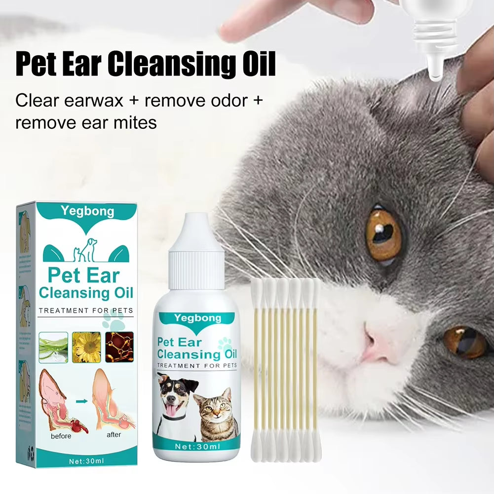 🐾 30ml Dog & Cat Ear Cleaning Oil – Natural Mite & Tick Remover with Deodorizing Formula