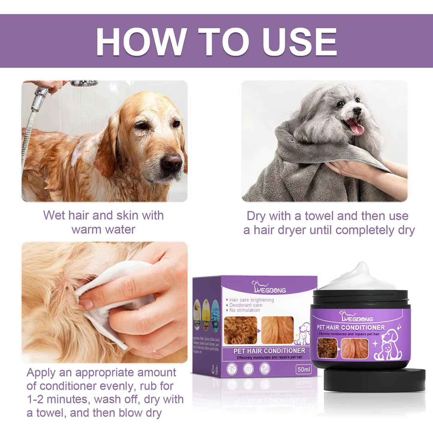 🐾 Pet Hair Conditioner – Gentle, Multifunctional Coat Care for Dogs & Cats (50m