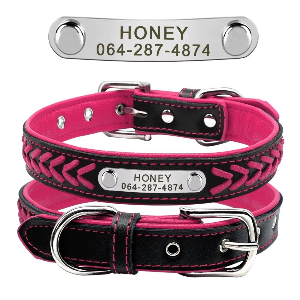 🐾 Personalized Engraved Leather Dog Collar – Custom Nameplate ID Tag for Small & Medium Pets