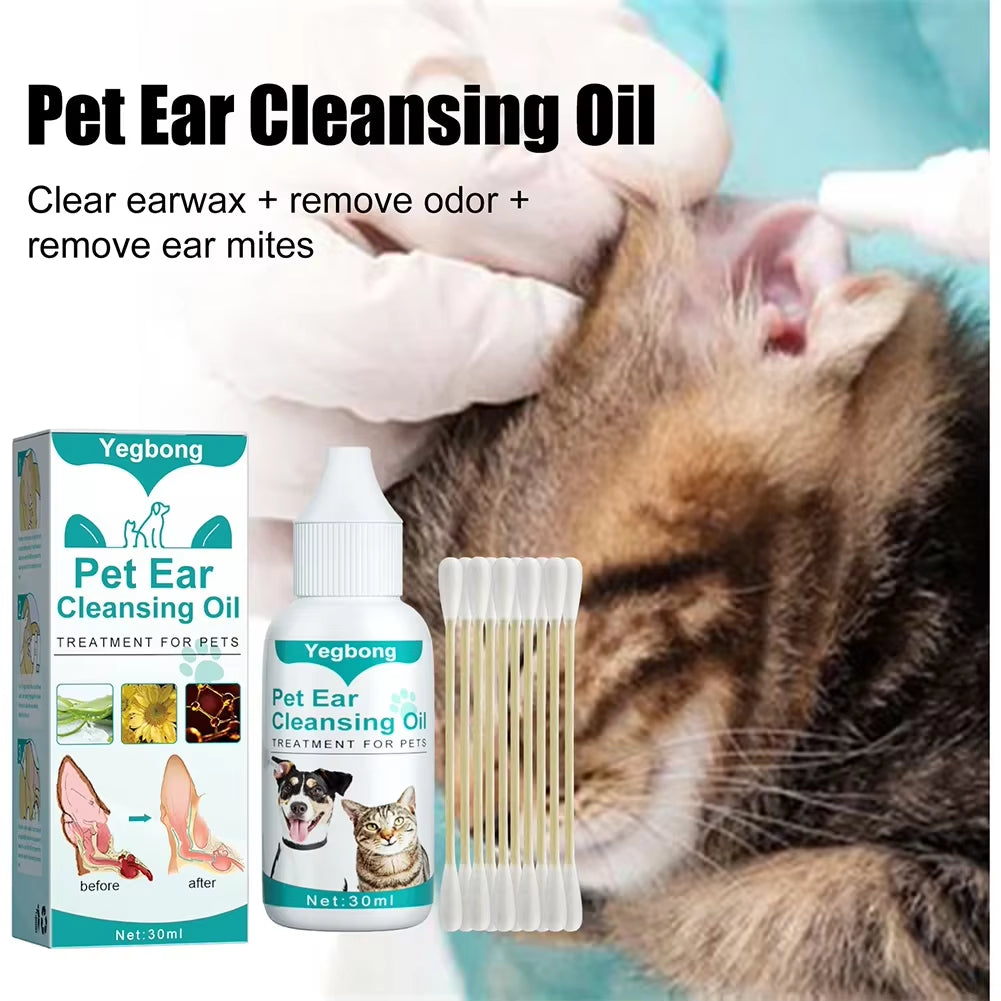 🐾 30ml Dog & Cat Ear Cleaning Oil – Natural Mite & Tick Remover with Deodorizing Formula