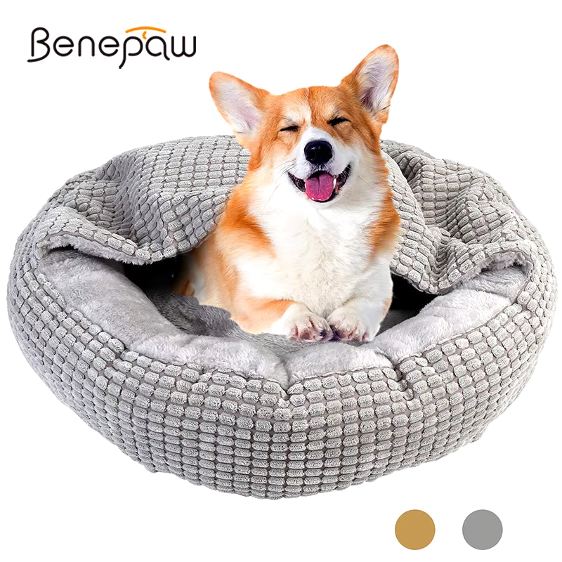 Premium Orthopedic Hooded Dog Bed - Fluffy Round Donut Cuddler for Anxiety Relief, Washable, Soft, and Nonslip Pet Cave