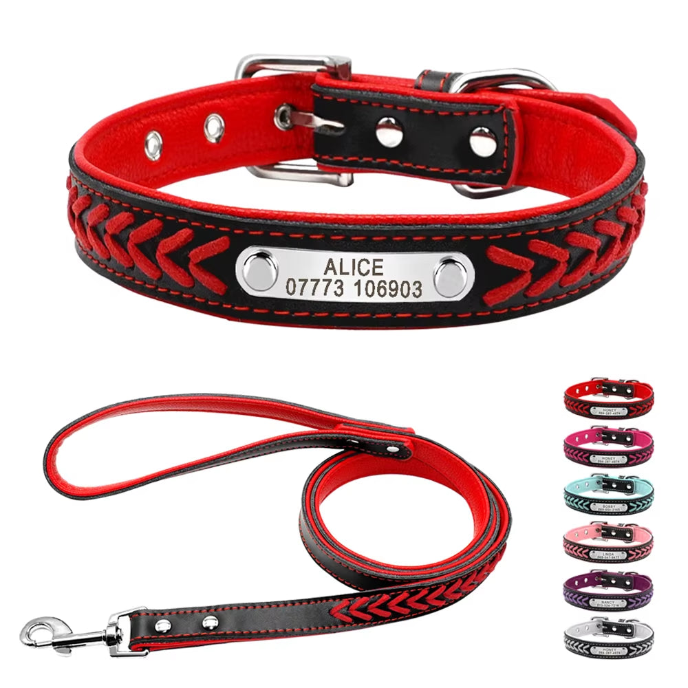 🐾 Personalized Engraved Leather Dog Collar – Custom Nameplate ID Tag for Small & Medium Pets