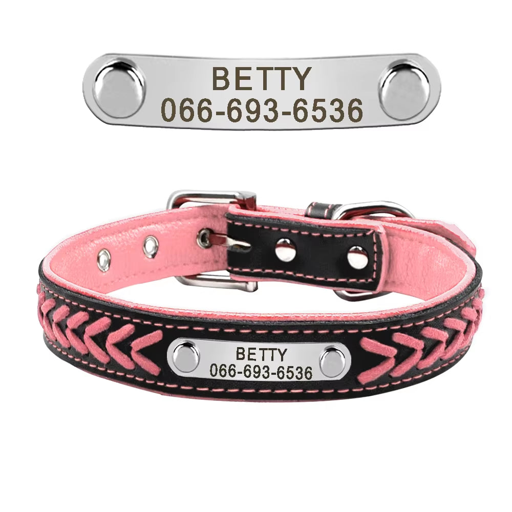 🐾 Personalized Engraved Leather Dog Collar – Custom Nameplate ID Tag for Small & Medium Pets