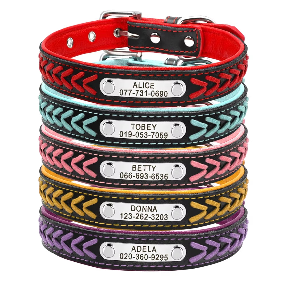 🐾 Personalized Engraved Leather Dog Collar – Custom Nameplate ID Tag for Small & Medium Pets