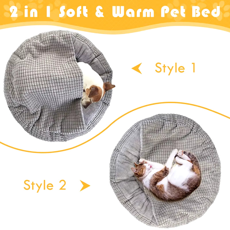 Premium Orthopedic Hooded Dog Bed - Fluffy Round Donut Cuddler for Anxiety Relief, Washable, Soft, and Nonslip Pet Cave