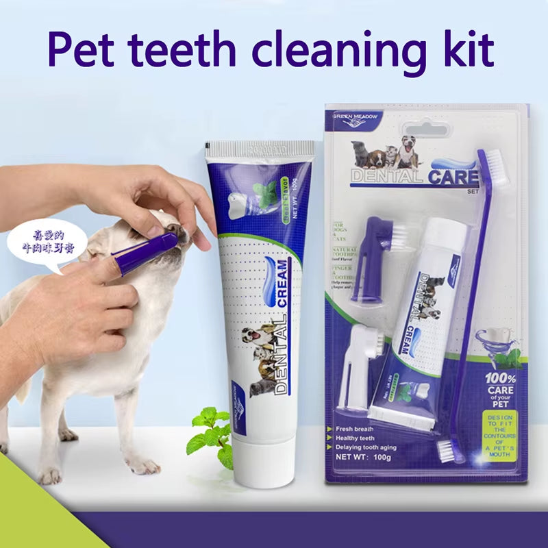 🐾 Pet Oral Care Set – 4-Piece Toothpaste & Toothbrush Kit for Medium & Large Dogs & Cats