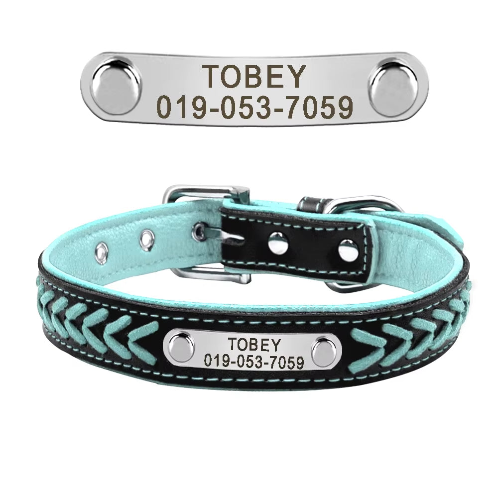 🐾 Personalized Engraved Leather Dog Collar – Custom Nameplate ID Tag for Small & Medium Pets