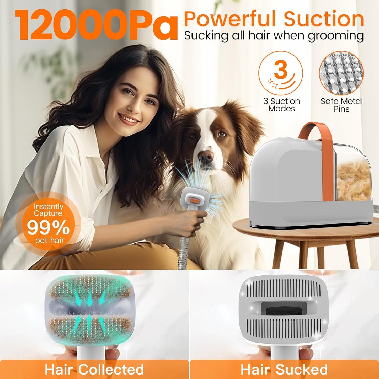 Dog Grooming Vacuum & Shedding Kit – 12,000Pa Powerful Pet Hair Suction & Clippers