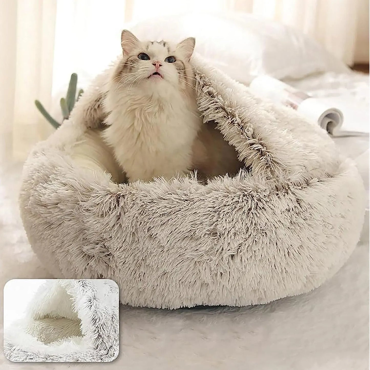 🐾 Luxury Soft Plush Round Pet Bed – 2-in-1 Cozy Nest with Removable Cover for Cats & Small Dogs