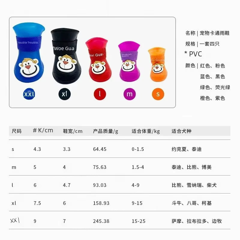 🐾 Cute Cartoon Rain Boots for Pets – Waterproof Paw Protection for Dogs & Cats