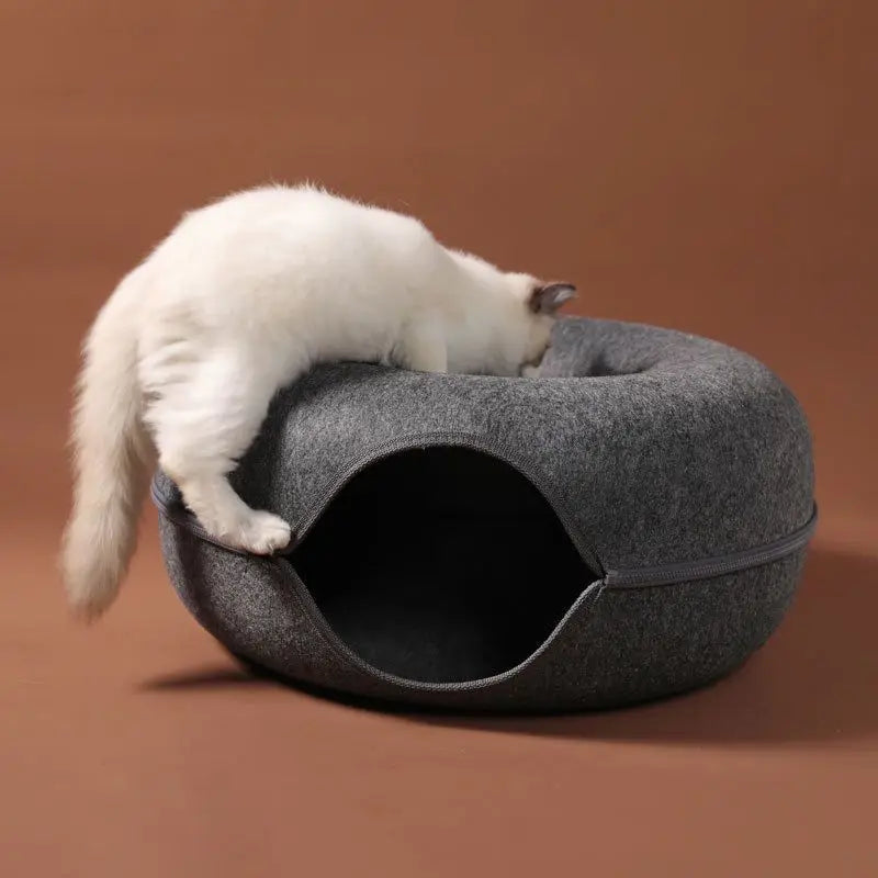 🐾 Interactive Donut Cat Bed with Tunnel – Playful & Cozy Hideout for Cats