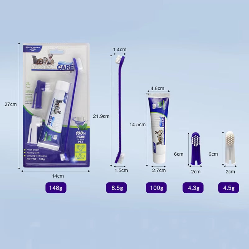 🐾 Pet Oral Care Set – 4-Piece Toothpaste & Toothbrush Kit for Medium & Large Dogs & Cats