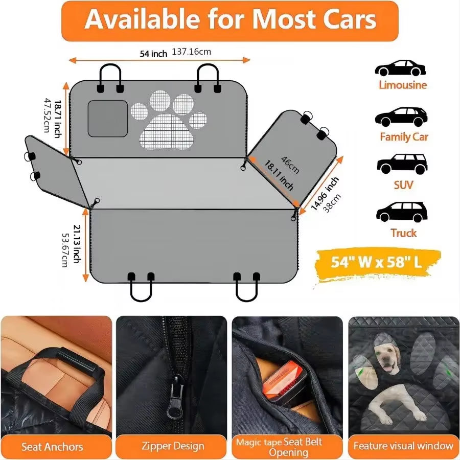 Waterproof Dog Car Seat Cover – Hammock-Style Back Seat Protector with Mesh Window & Side Zippers 🚗🐶