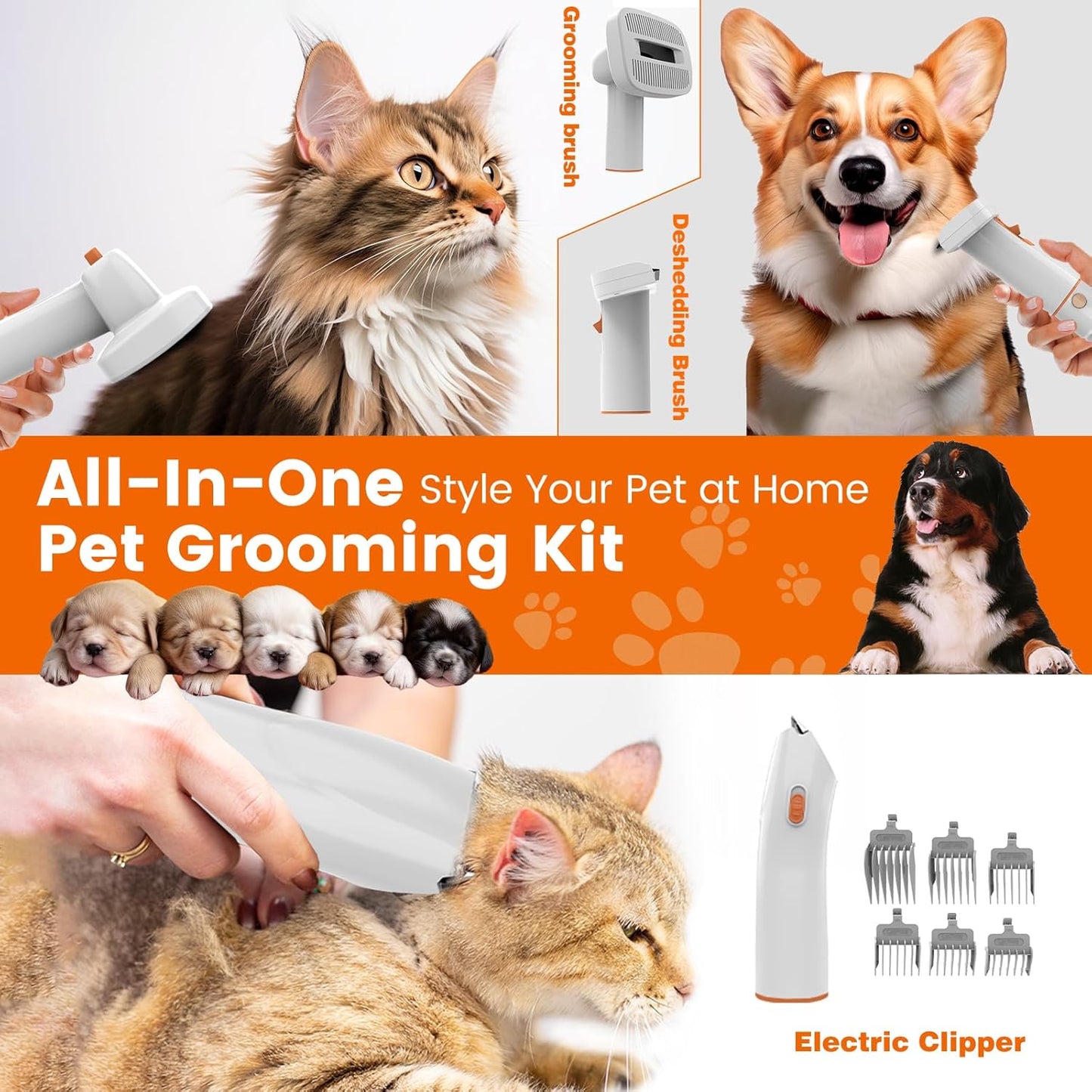 Dog Grooming Vacuum & Shedding Kit – 12,000Pa Powerful Pet Hair Suction & Clippers