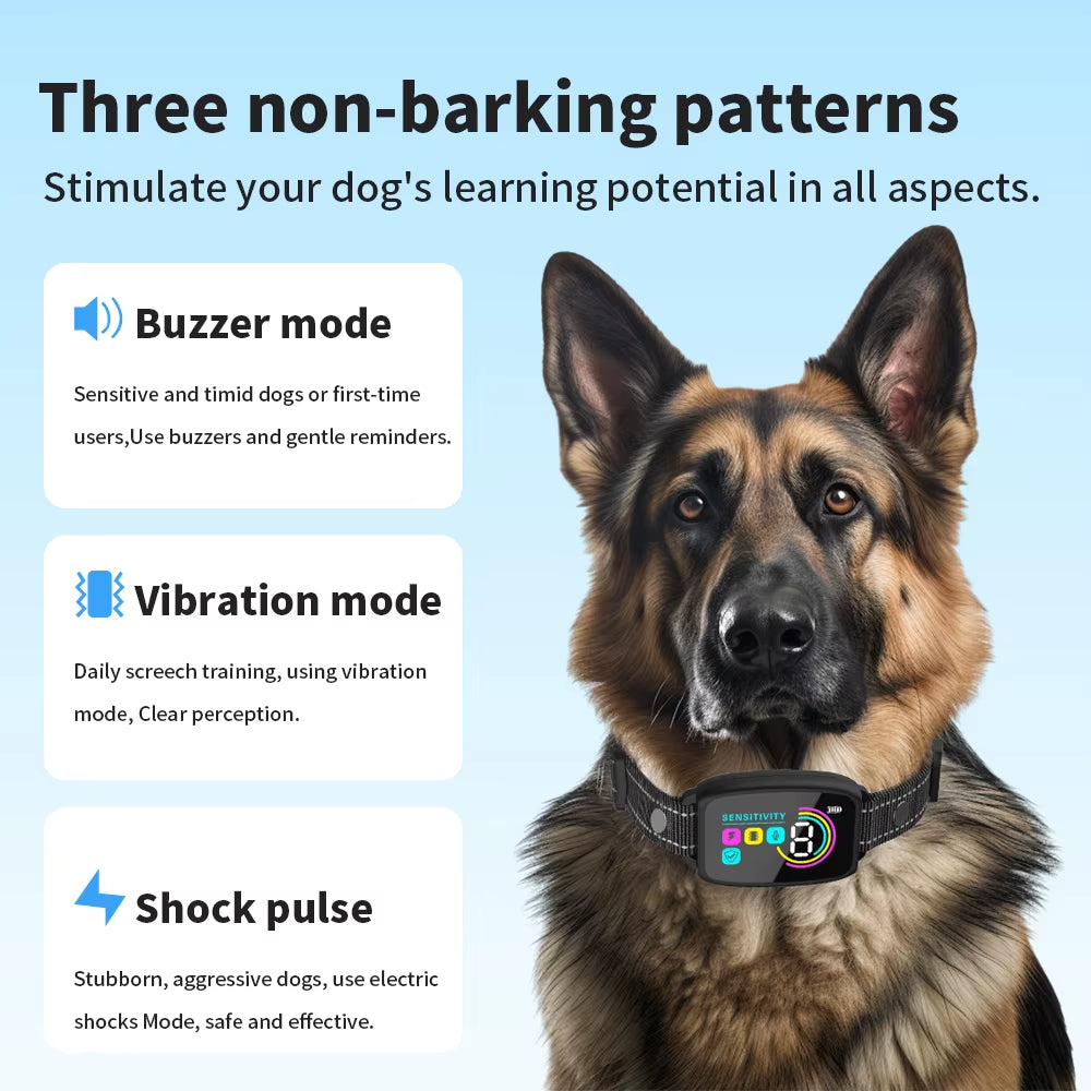 🐾 Automatic Waterproof Dog Training Collar – Adjustable Sensitivity, Vibration & Shock for Effective Bark Control