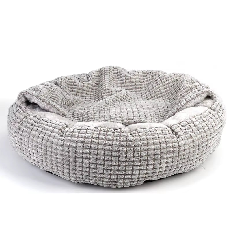 Premium Orthopedic Hooded Dog Bed - Fluffy Round Donut Cuddler for Anxiety Relief, Washable, Soft, and Nonslip Pet Cave