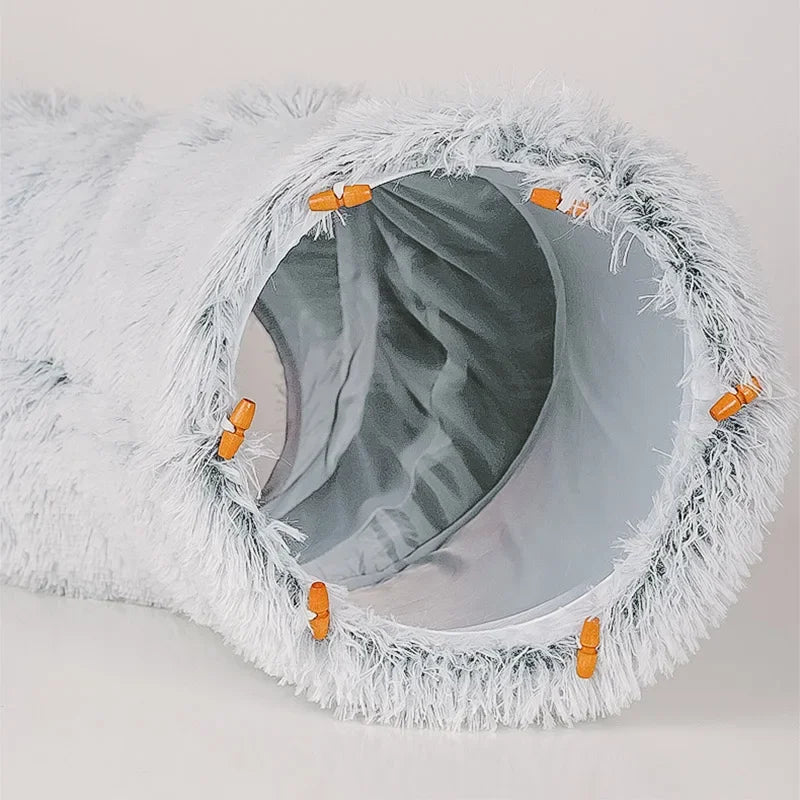 🐱 2-in-1 Round Cat Bed & Tunnel – Soft Plush Sleeping Mat & Playhouse for Kittens & Small Dogs