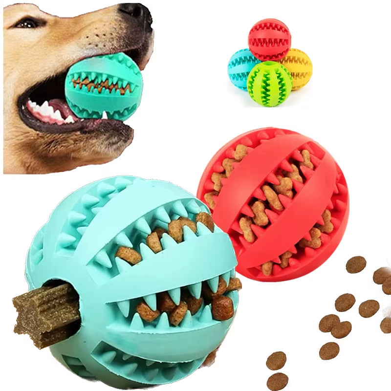 Interactive Rubber Dog Toy Ball – Chew, Treat, & Tooth Cleaning Fun! 🐶🎾