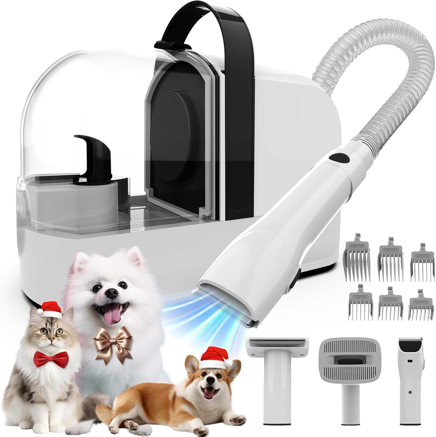 Dog Grooming Vacuum & Shedding Kit – 12,000Pa Powerful Pet Hair Suction & Clippers