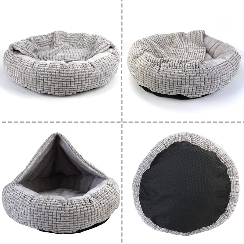 Premium Orthopedic Hooded Dog Bed - Fluffy Round Donut Cuddler for Anxiety Relief, Washable, Soft, and Nonslip Pet Cave