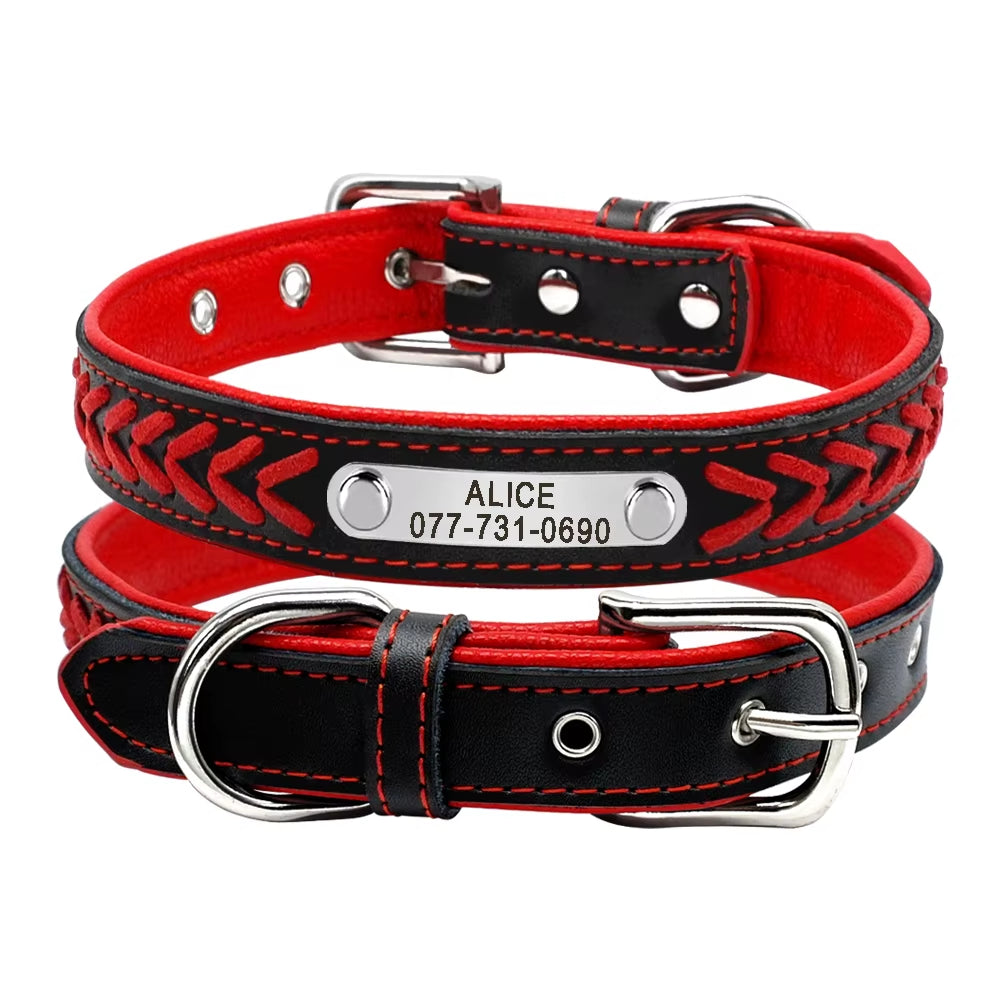 🐾 Personalized Engraved Leather Dog Collar – Custom Nameplate ID Tag for Small & Medium Pets