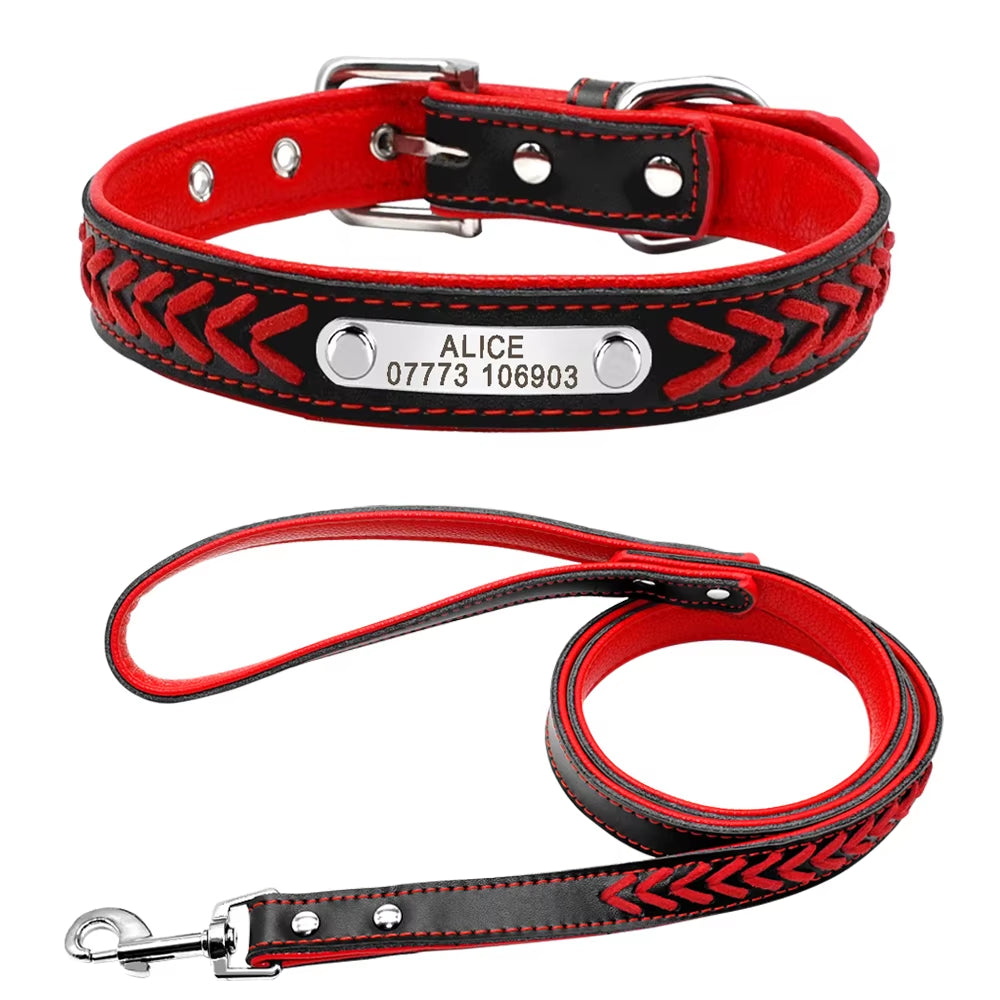 🐾 Personalized Engraved Leather Dog Collar – Custom Nameplate ID Tag for Small & Medium Pets