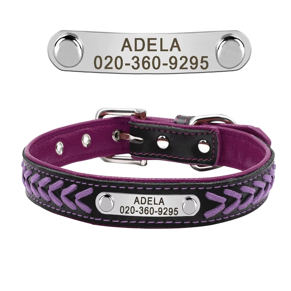 🐾 Personalized Engraved Leather Dog Collar – Custom Nameplate ID Tag for Small & Medium Pets