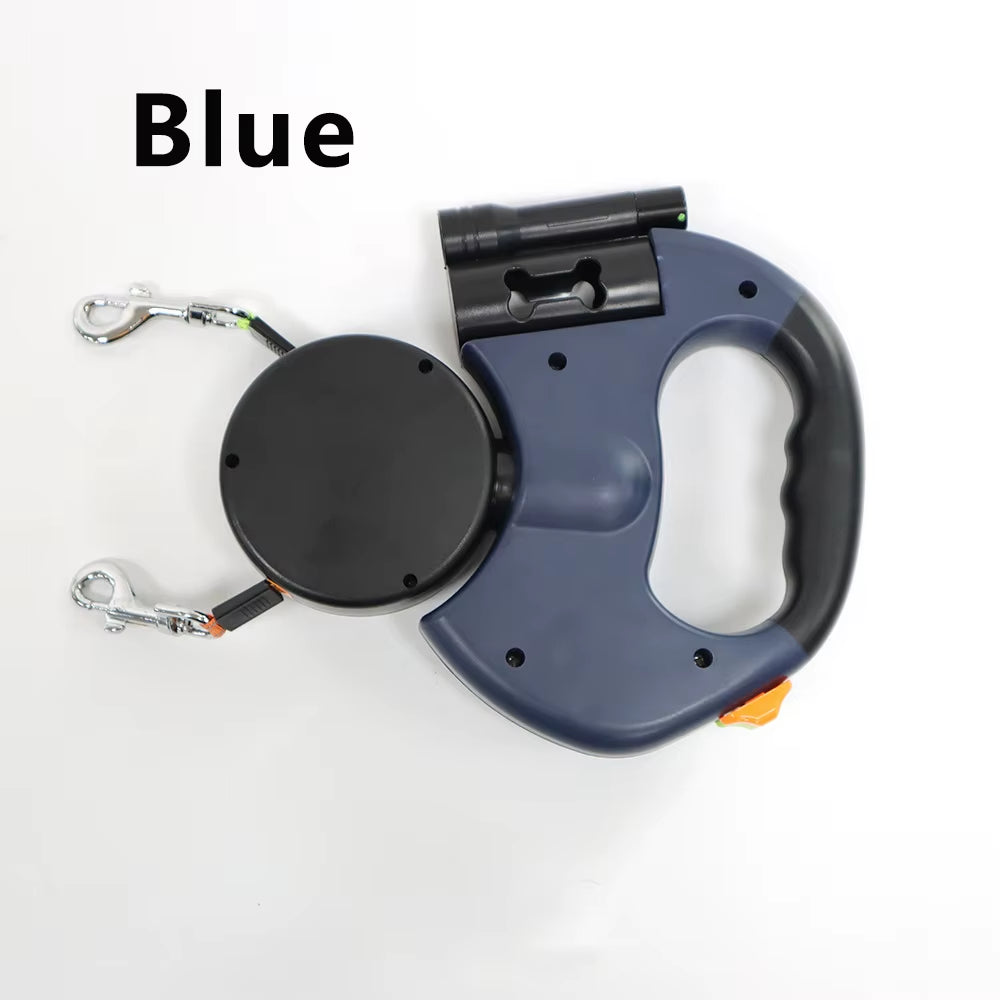 Retractable Dual Doggie Leash with LED Light, 360 Swivel No Tangle for Each Dog Independent Braking with 3M Reflective Leads