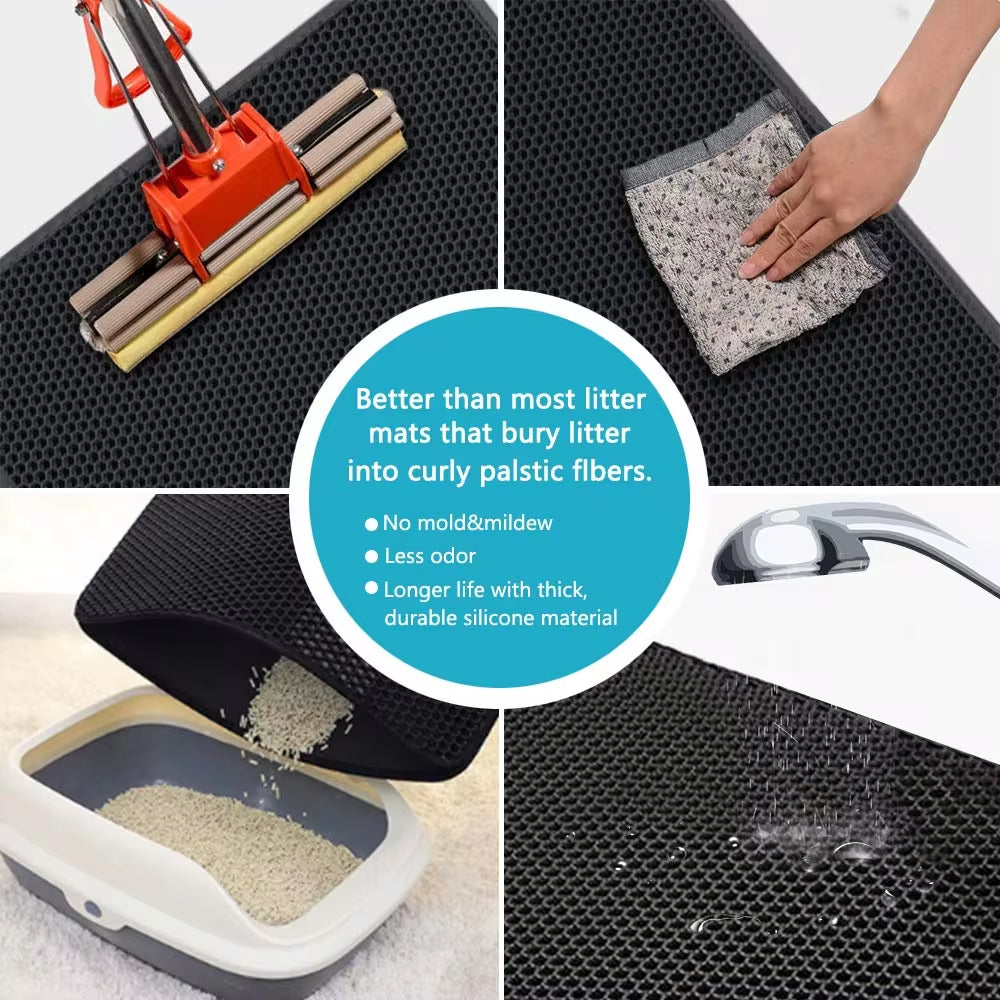 🐾 Double-Layer Waterproof Cat Litter Mat – Keep Your Home Clean & Litter-Free!