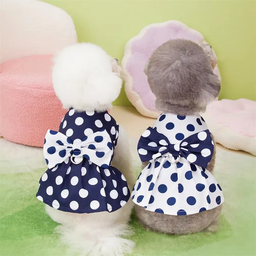 🐾 Lovely Dot Pattern Dog Dress – Princess Wedding Party Skirt for Female Dogs & Cats