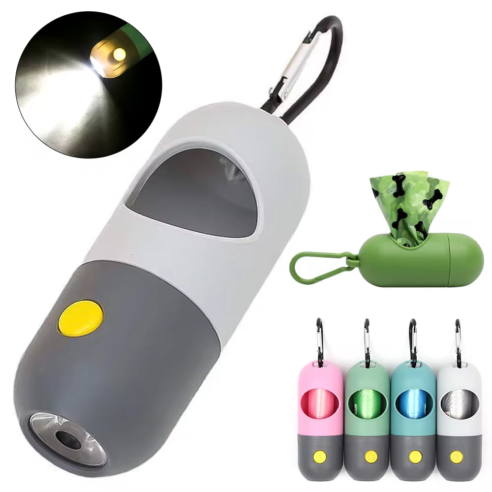 LED Light Dog Poop Bag Dispenser – Portable, Degradable Waste Bags for Easy Cleanup