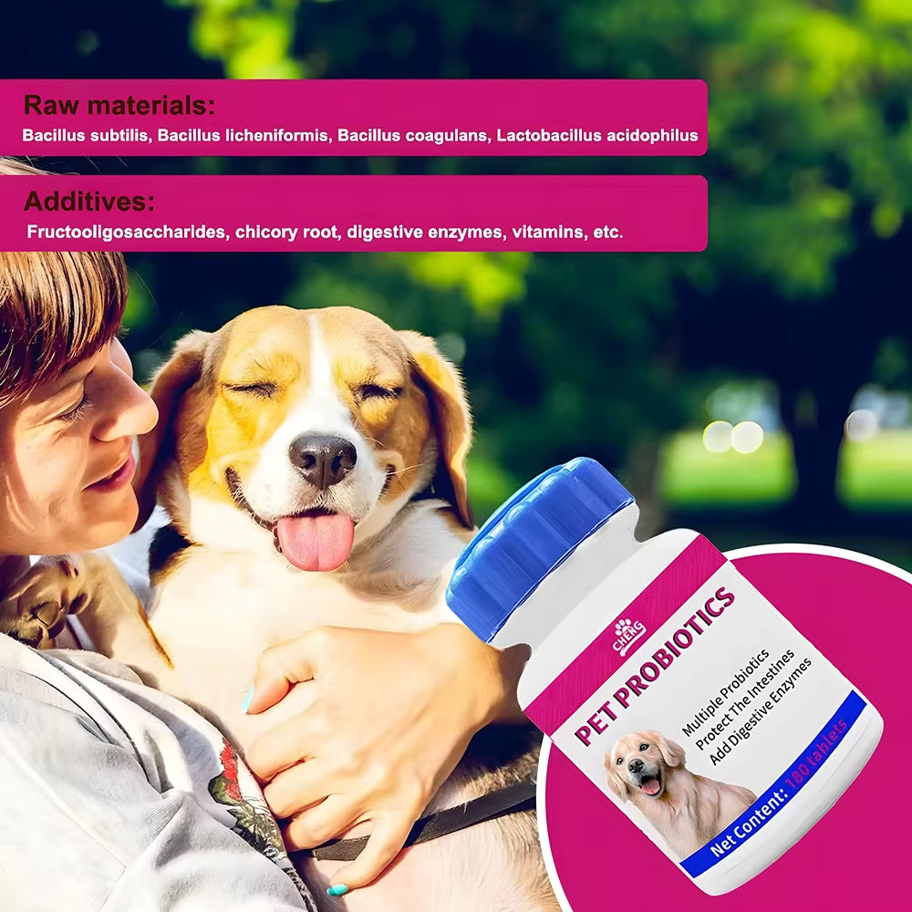 🐾 Digestive Health Probiotic Supplements – 180 Tablets for Dogs & Cats