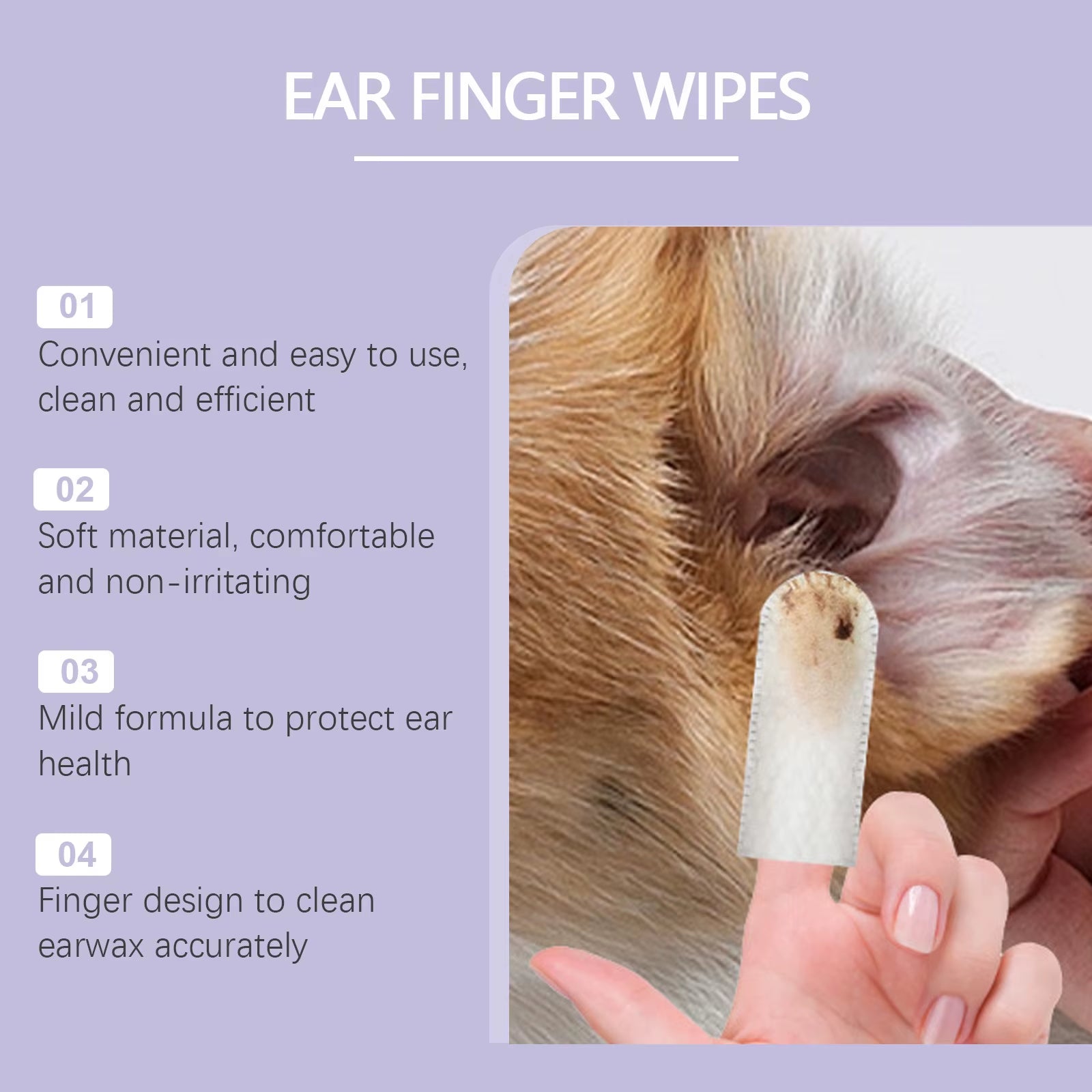 🐾 Dog & Cat Ear Cleaning Finger Wipes – 50pcs Mite & Earwax Remover Pads