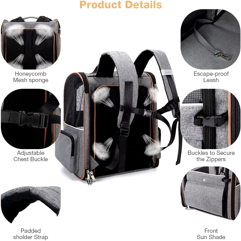 Luxury Expandable Pet Backpack - Stylish & Breathable Carrier for Cats & Small Dogs 🎒🐾