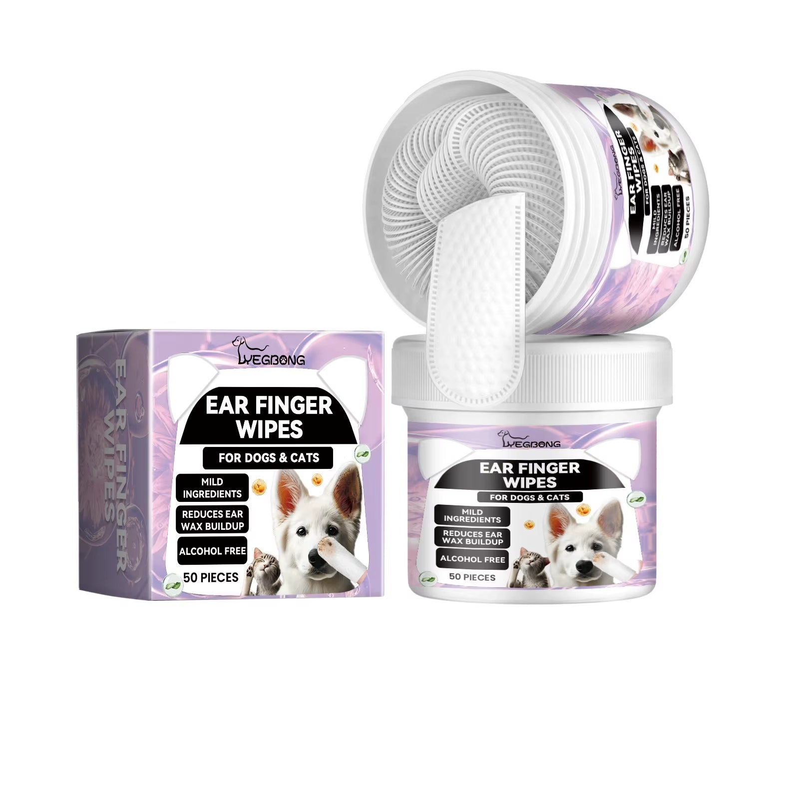 🐾 Dog & Cat Ear Cleaning Finger Wipes – 50pcs Mite & Earwax Remover Pads