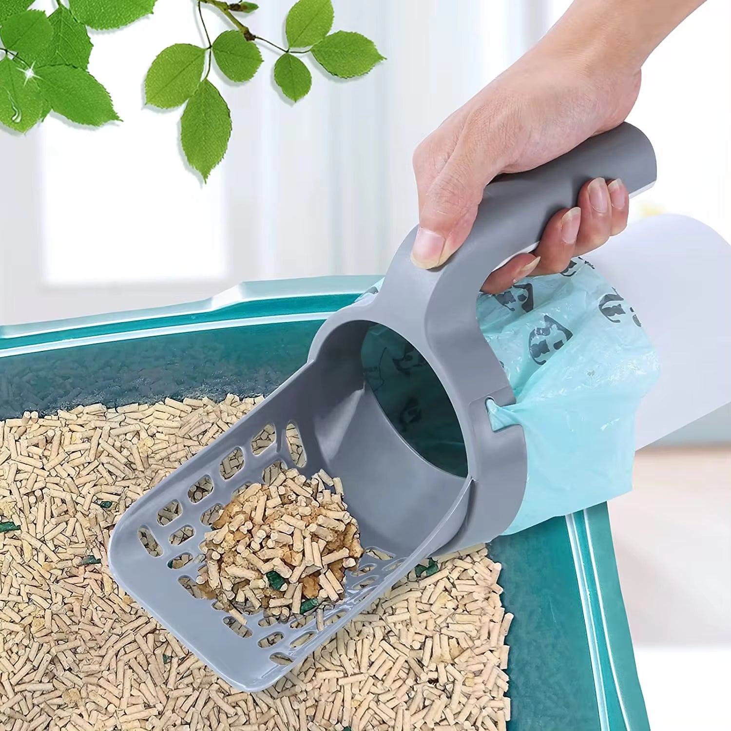 🐾 Cat Litter Scoop with Built-in Waste Bag Holder – Large Capacity, Portable & Easy-to-Clean!