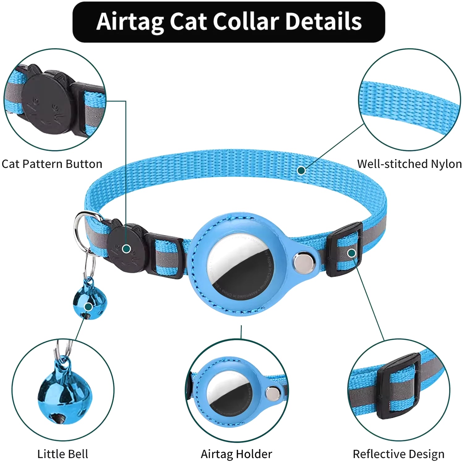 🐾 Breakaway Reflective Cat Collar with AirTag Holder – Keep Your Feline Safe & Easy to Track!